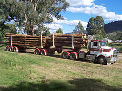 An Australian prime mover Kenworth and B double trailer combination