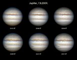 Rotacija Jupitera tijekom intervala od gotovo 2h. Snimljeno planetarnom kamerom kroz maksutov-newton teleskop s teleekstenderom. Ukupna žarišna duljina 5400 mm.