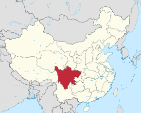Provincie S'čchuan (červeně) v Čínské lidové republice