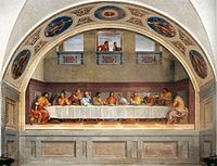 是安德烈亚·德尔·萨尔托于1520-1525年作品。(现存于意大利佛罗伦萨最后的晚餐博物馆（义大利语：Museo_del_Cenacolo_di_Andrea_del_Sarto）)