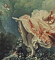The mule flying from the woman's foot in Fragonard's Happy Accidents of the Swing (c. 1768)