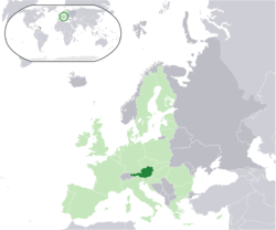 Location of ಆಸ್ಟ್ರಿಯ (dark green) – in Europe (light green & dark grey) – in the European Union (light green)  –  [Legend]