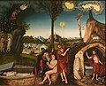 Ο Μωυσής και ο Προφήτης Ηλίας κατευθύνουν τον αμαρτωλό που αναζητά τη σωτηρία στον σταυρό σε αυτόν τον πίνακα που απεικονίζει τη Θεολογία του Σταυρού του Λούθηρου (σε αντίθεση με τη Θεολογία της Δόξας).