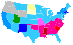 Plurality religion by state, 2001. Data is unavailable for Alaska and Hawaii.