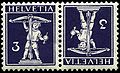 The Swiss stamps bear the indication "Helvetia" to indicate Switzerland.