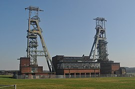 Clipstone Colliery headstocks stated to be the highest in Europe.[252] and surrounding cleared pit-head site