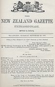 Kraliyet bildirisini yayınlayan New Zealand Gazette.