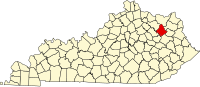 Map of Kentucky highlighting Rowan County