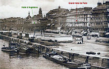 Rouen eind 19e eeuw, met aanduiding hotels waar Pissarro tijdens zijn verblijven logeerde.