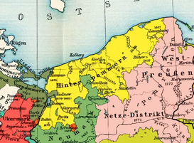Transpomerania (Hinterpommern) en el 1700, en color amarillo.