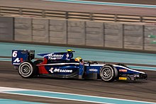 Arjun Maini with the Russian Time team at the Abu Dhabi F2 post season test