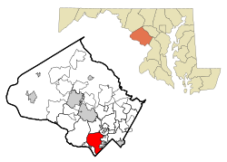 Location of Bethesda in Montgomery County, Maryland