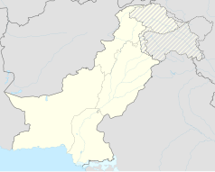 Mapa konturowa Pakistanu, blisko centrum na prawo u góry znajduje się punkt z opisem „Hafizabad”