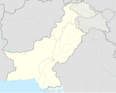 Mapa konturowa Pakistanu, na dole nieco na lewo znajduje się punkt z opisem „Karaczi”