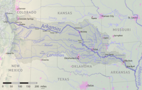 Little Rock en mapa del río Arkansas