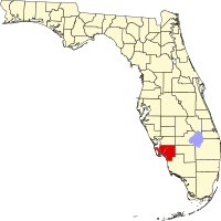 Map of Florida highlighting Lee County