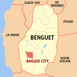 Mapa ng Benguet na nagpapakita sa lokasyon ng Baguio