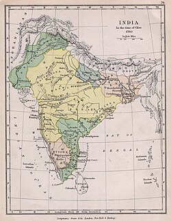 Territory under Maratha control in 1760 (yellow), without its vassals.