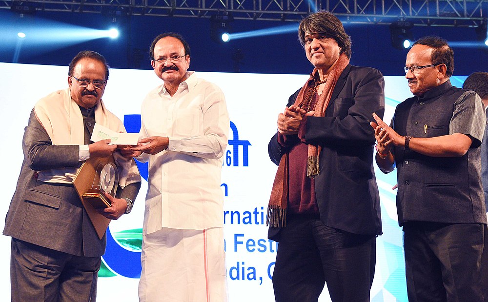 M. Venkaiah Naidu presents the centenary award to the Legendary Singer, Shri S.P. Balasubrahmanyam, at the inauguration of the 47th International Film Festival of India (IFFI-2016), in Panaji, Goa.jpg