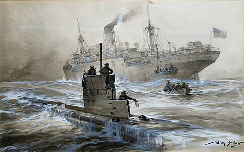 SM U-21 sinking the Linda Blanche, a painting by Willy Stöwer, the Kaiser's favourite naval painter.