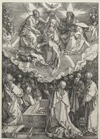 Albrecht Dürer, woodcut, 1510, combined Assumption and Coronation of the Virgin
