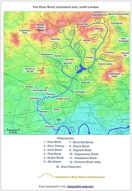 topography of the River Brent catchment area