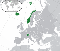 the   EFTAसाँचा:None  (green) की अवस्थिति Europe  (green & dark grey) में