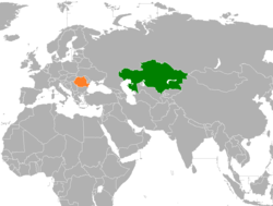 Map indicating locations of Kazakhstan and Romania
