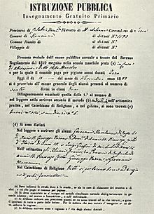 Photo d'un document officiel sur papier avec pour intitulé : Istruzione Pubblica