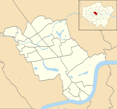 Mapa konturowa City of Westminster, blisko centrum po prawej na dole znajduje się punkt z opisem „London Library”