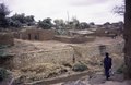 Low square loam stone houses with trees on the bank of the river with sacred fish, Bobo-Dioulasso, 2001