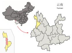雲南省中の福貢県の位置