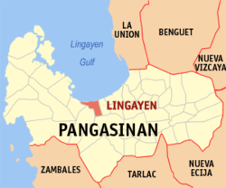 Mapa de Pangasinan con Lingayen resaltado