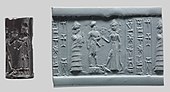 Sigiliu cilindric cu impresie; circa secolele 18-17 î.Hr.; hematit; 2,39 cm; Muzeul Metropolitan de Artă