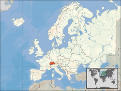 Location of  Suwisalan  (orange) on the European continent  (white)
