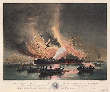 "The Burning of the United States Steam Frigate Missouri at Gibraltar"