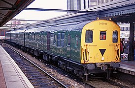 In BR days the line was operated by Southern Region 3H, Class 205, units