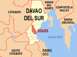 Map of davao del Sur showing the location of Digos