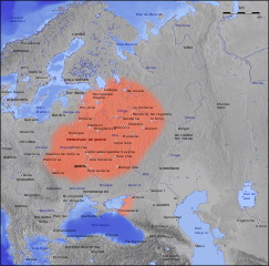 Mapa do Rus' de Quieve antes das campanhas de Esvetoslau em meados do século X.