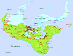 Mapa da ilha de Tongatapu com Nucualofa ao norte