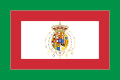Grandes Armes des Deux-Siciles sur fond blanc dans un carré rouge inclus dans un carré vert.