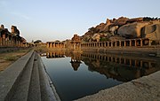 Vijayanagara marketplace at Hampi, along with the sacred tank located on the side of Krishna temple