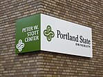 The Portland State Vikings men's and women's basketball teams play in Downtown Portland at the Stott Center.