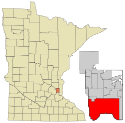 左：ラムゼー郡の位置（ミネソタ州） 右：セントポールの位置（ラムゼー郡）の位置図