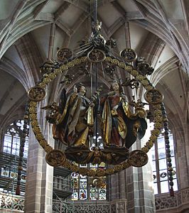 Veit Stoss, Salut de l'Ange, Église Saint-Laurent, Nuremberg (1517-1519).