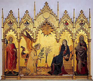 Anunciación entre los santos Ansano y Margarita, de Simoni Martini, 1333.
