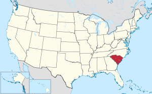 Mapa ng Estados Unidos na nakatampok ang Timog Carolina