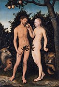 Eva cede ad Adamo il frutto proibito, di Lucas Cranach il Vecchio
