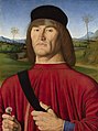 „Vyro su rožiniu gvazdiku portretas“ (apie 1495 m., Londono nacionalinė galerija)