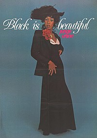 Plakat der Jungen Union Niedersachsen mit schwarzer Frau und Slogan „Black is beautiful“, 1974